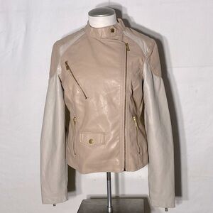 Buffalo Ivory Blush Beige Faux Leather Moto Style Jacket M